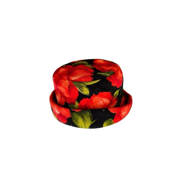 Union Made Vintage Floral Black Red Velvet With Bow Bucket Hat main image 7